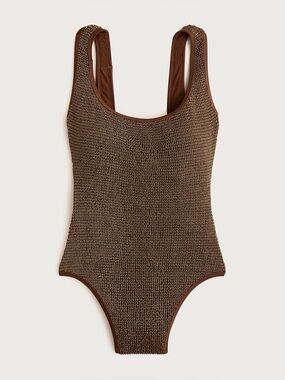 J.Crew Claudia Metallic Scrunchie One-Piece Swimsuit in dark twig brown 14
